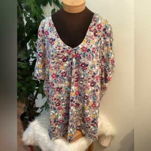 Woman Within Plus Size 6X/42-44 Multicolor Floral V-Neck Tunic Top